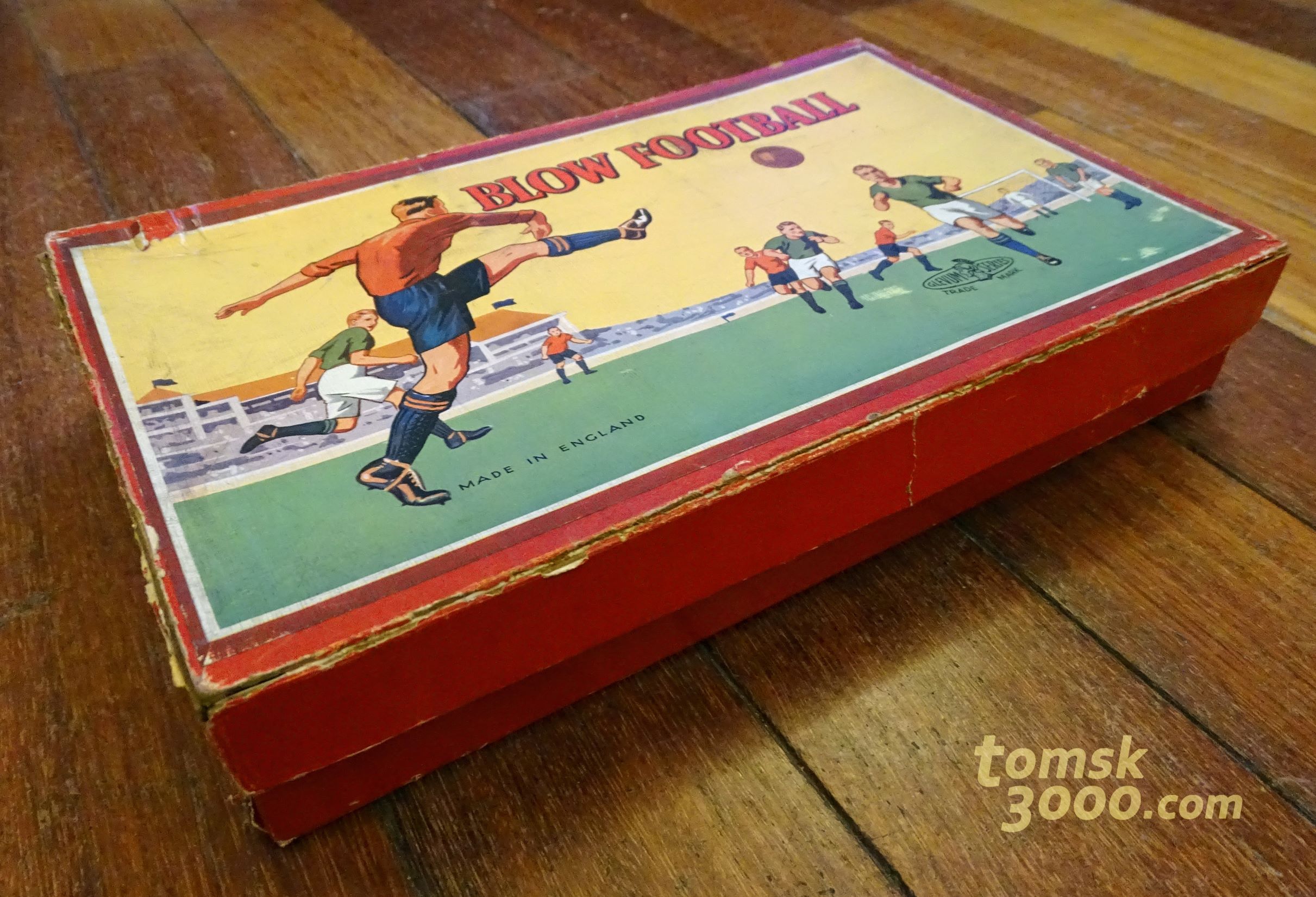 Vintage English Blow Football Game with Tin Litho Goalies England Glevum  Games