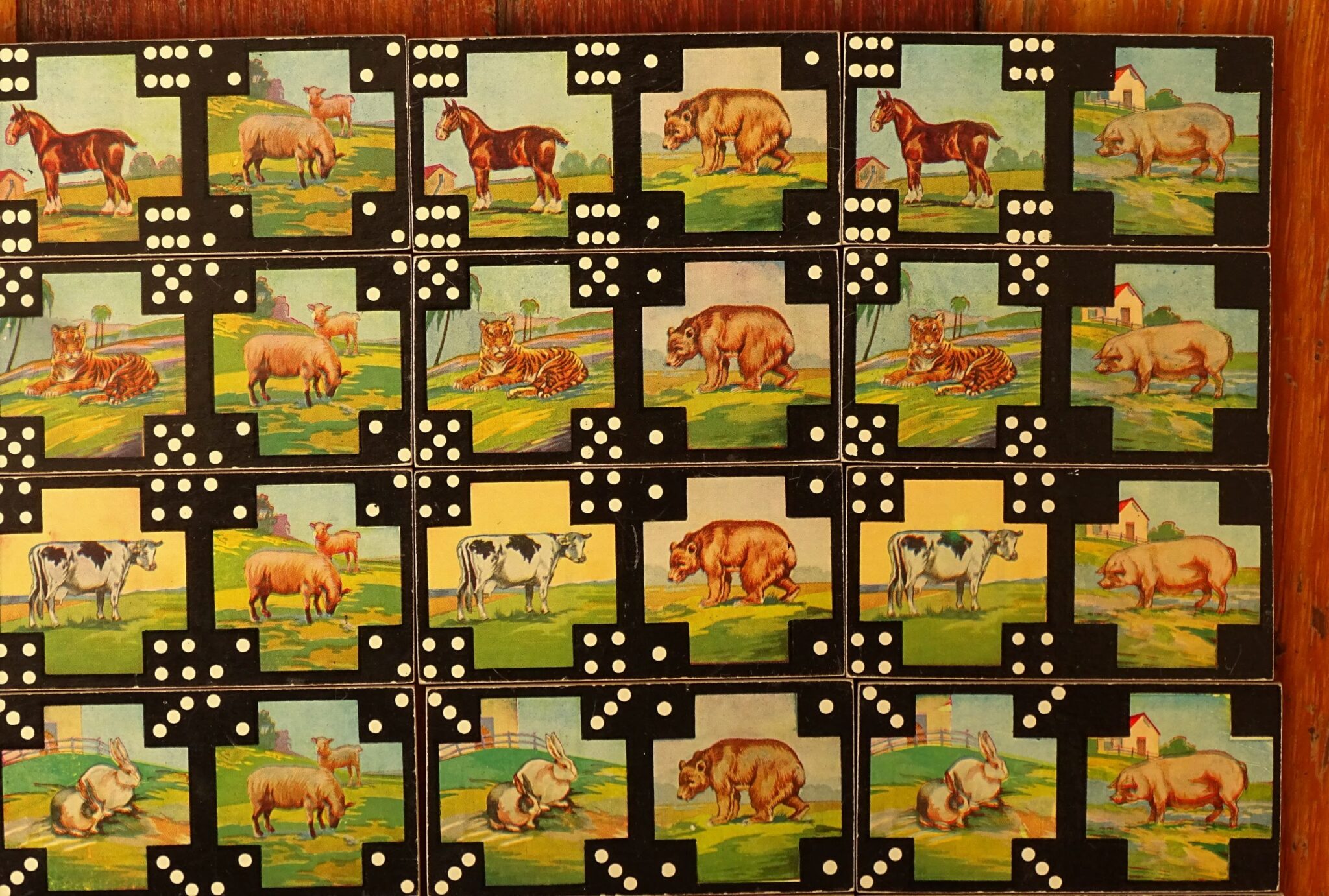 Vintage Wooden Animal Dominoes in Sliding Box