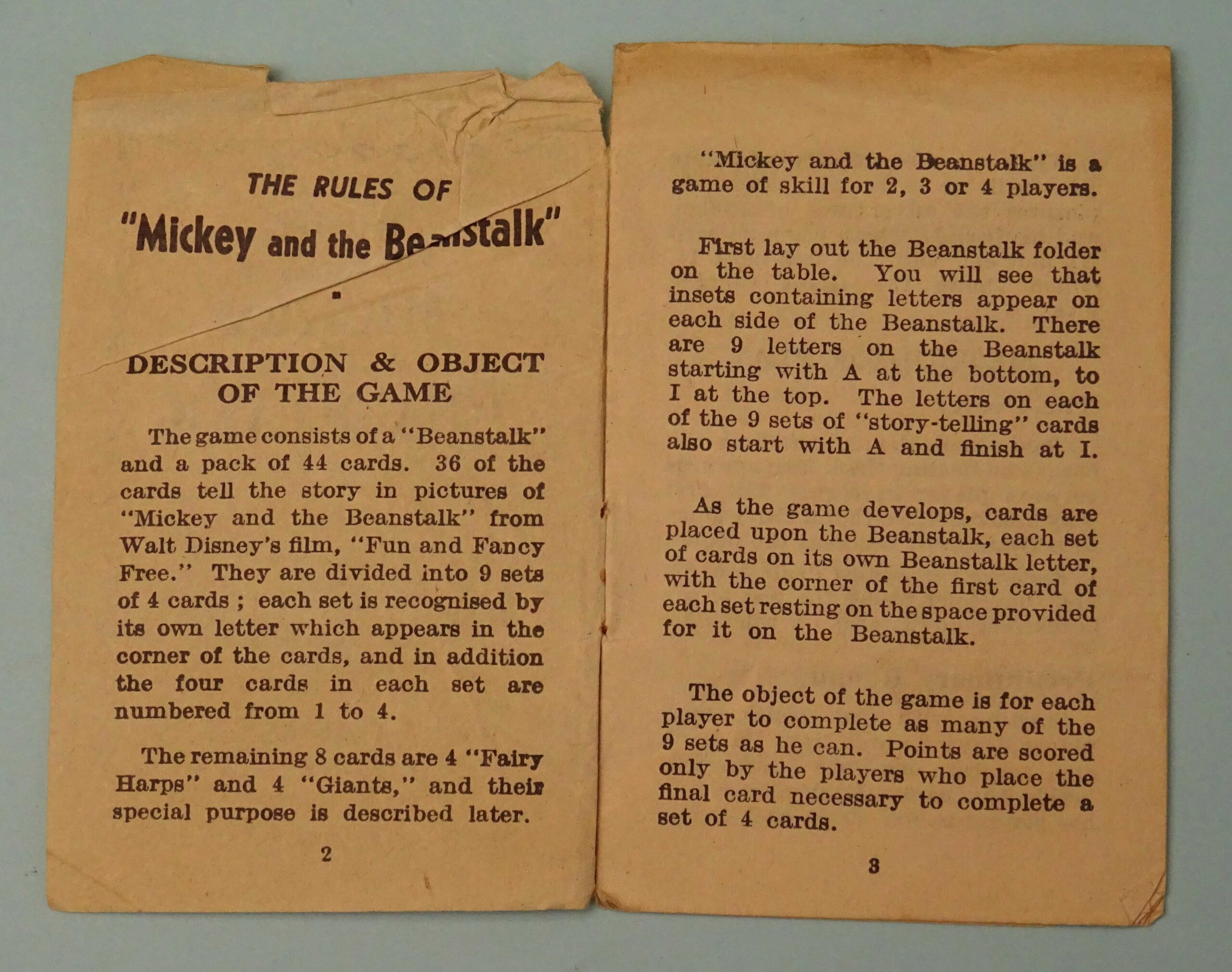 1947 Mickey and the Beanstalk, A Pepys Card Game, England - tomsk3000